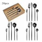 Набор черных столовых приборов из нержавеющей стали, набор посуды, 20 шт. ножей, вилок, кофейных ложек, набор столовых приборов, набор кухонной посуды
