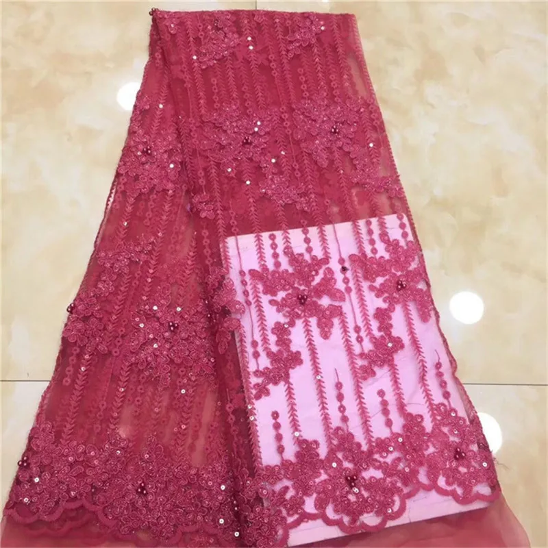 

Latest French Nigerian Laces Fabric beads sequins High Quality Tulle African Laces Fabric Wedding African French Tulle Lace