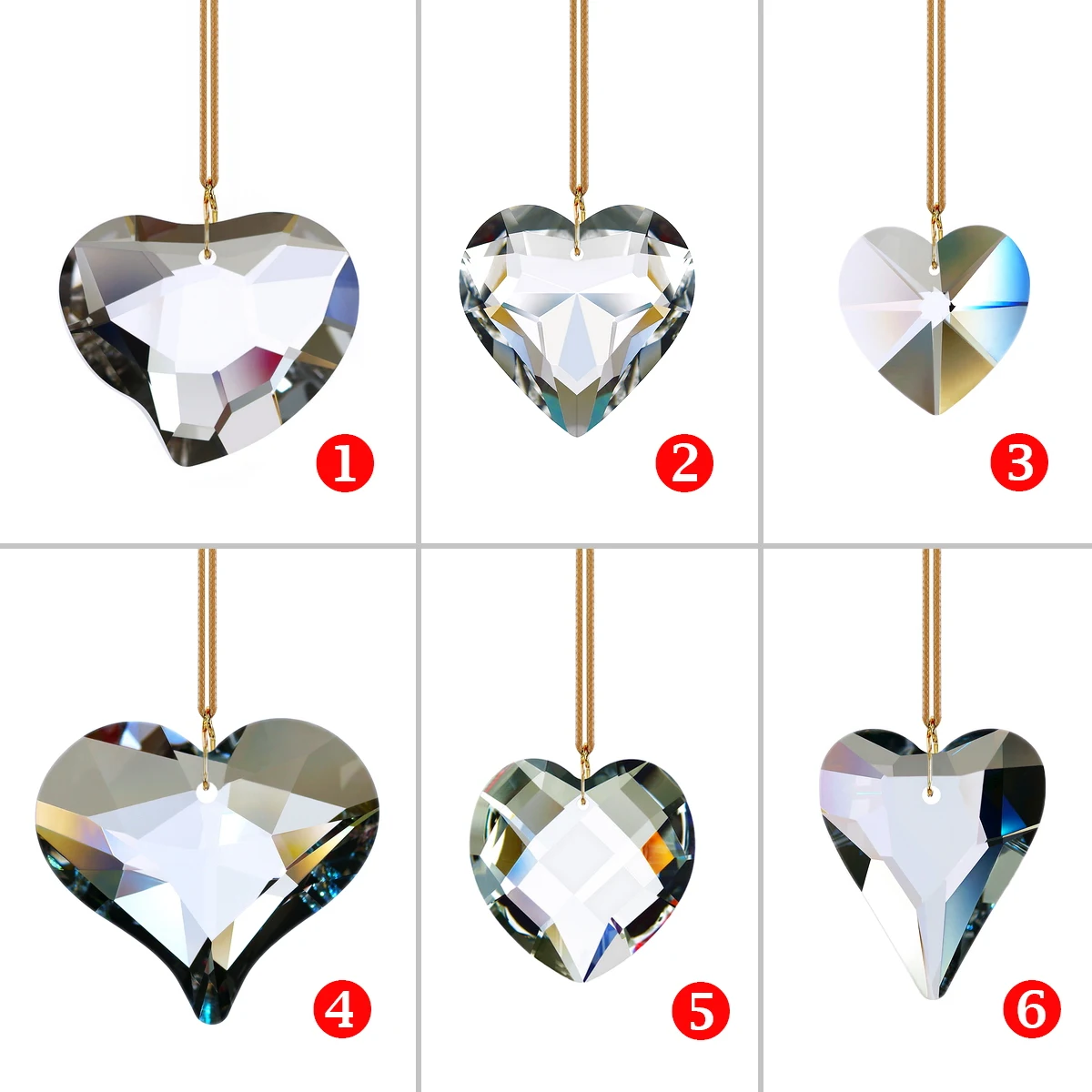 

GOLDENHAITAI 3D 6 Options Crystal Clear Heart Hanging Pendant Christmas Decoration Prism Rainbow Maker for Window Home Decor