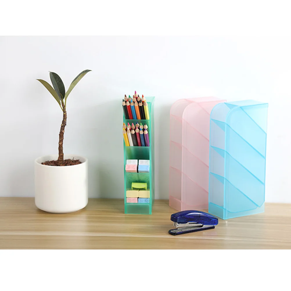 

3pcs Multifunctional Plastic Pen Holder Pen Container Box Pen Desktop Storage Container for Student Office School (Random Color)
