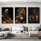 Плакаты и принты с абстрактными фигурами, черно-золотые, в африканском стиле, для гостиной, домашнее украшение, Картина на холсте женщина
