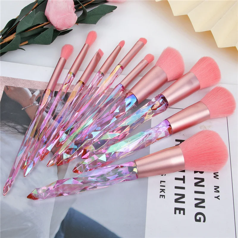 

Ronshadow 10Pcs Diamond Crystal Makeup Brushes Set Powder Foundation Eyeshadow Eyebrow Blush Cosmetic Make Up Brush Tool