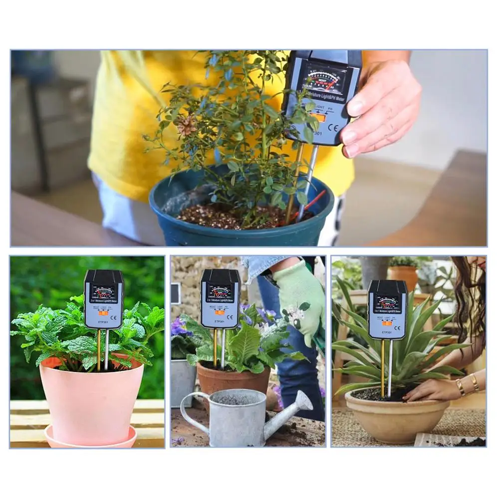 Аналоговый 3 в 1 измеритель влажности с светильник почвы PH Тесты Функция сад