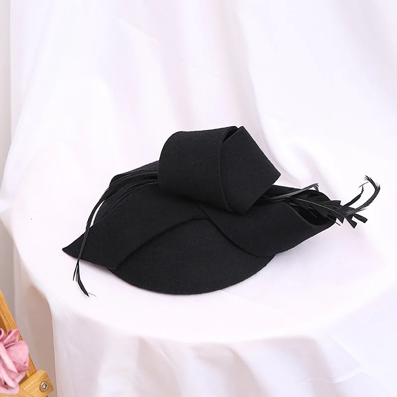 Шляпка женская кружевная с перьями 100% австралийская шерсть фетровая шляпка для