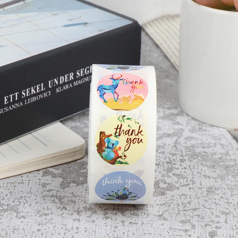 

500pcs/roll 1 inch Christmas Decor Animal oil painting style sticker for seal labels gift Packaging