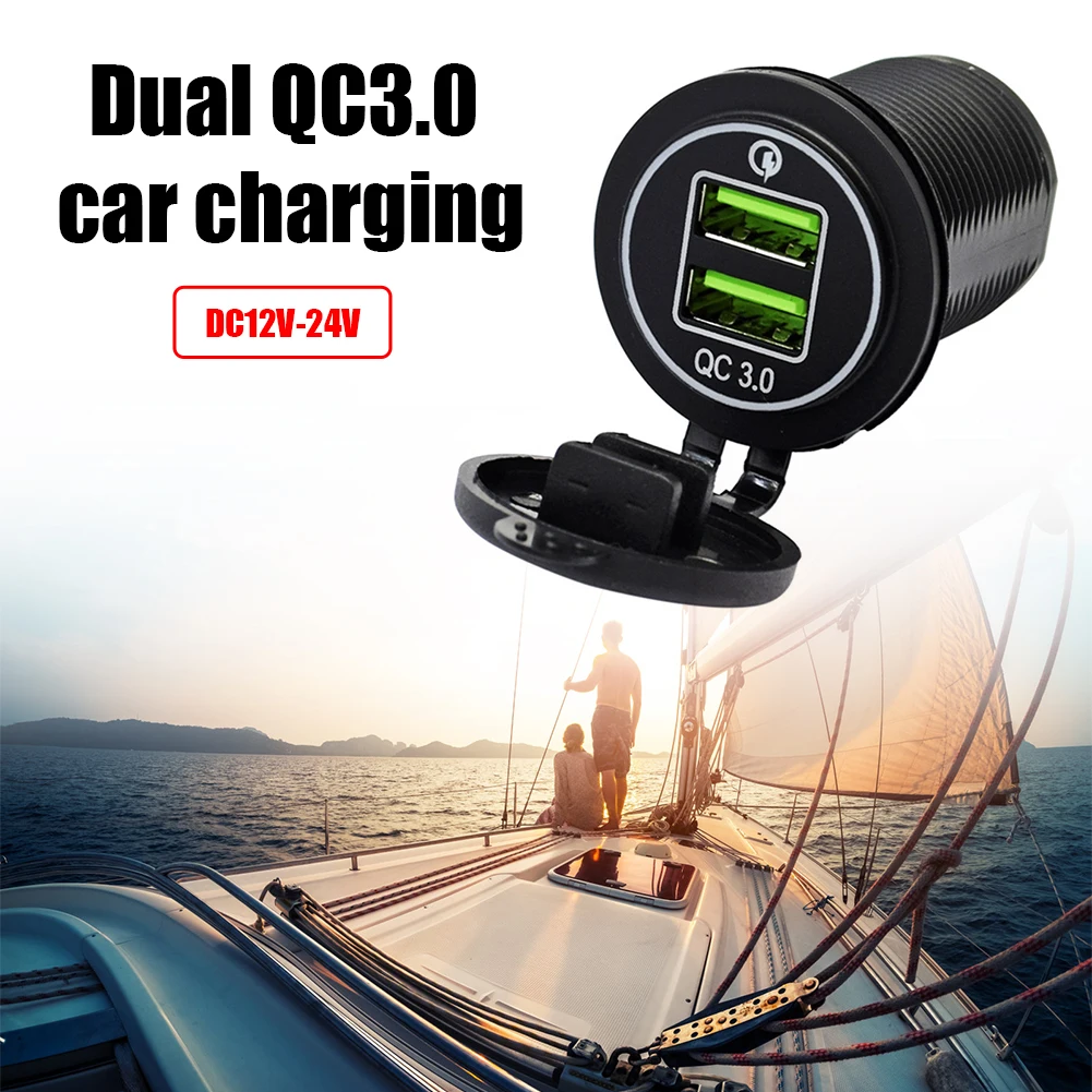 

12V 24V Dual QC3.0 USB Car Charger Socket with Touch Switch LED Voltmeter for Marine Boat Electronic Products
