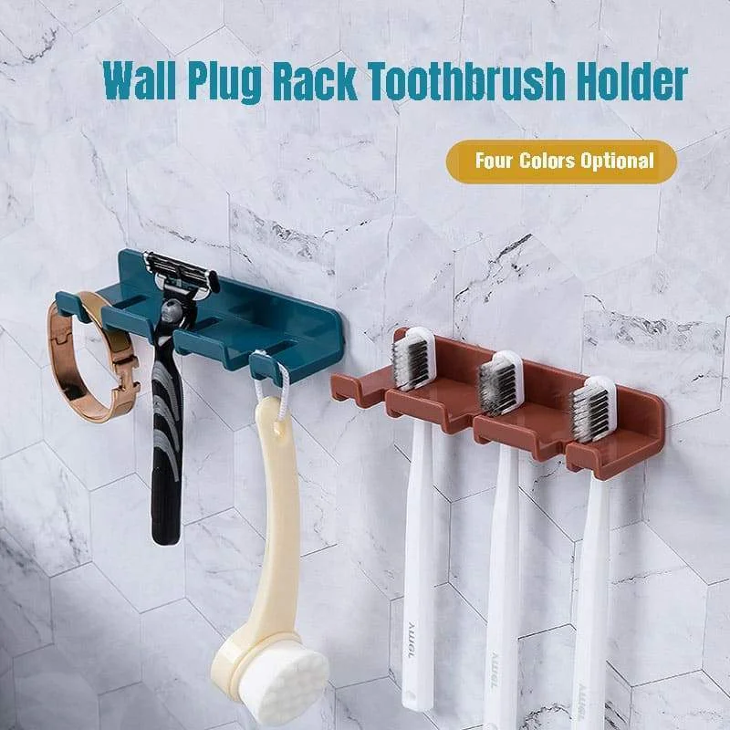 

Wall Plug Rack Toothbrush Holder for Bathroom Kitchen Punch Free Multifunction Rack ABS Self Adhesive Toothbrush Holder