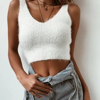 women casual summer tanks white sexy sleeveless cropped cute tops v neck solid fuzzy crop tops indie women soft streetwear y2k