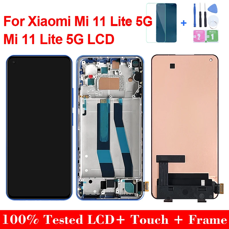 Original Mi11 Lite Display For Xiaomi Mi 11 Lite 5G LCD M2101K9AG Touch Screen Digitizer Replacement Pantalla Xiaomi Mi11Lite