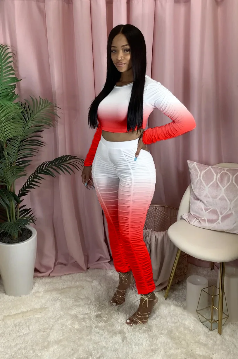 

Женский спортивный костюм JRRY, плиссированный топ с длинным рукавом и брюки со складками, комплект из 2 предметов, уличная одежда