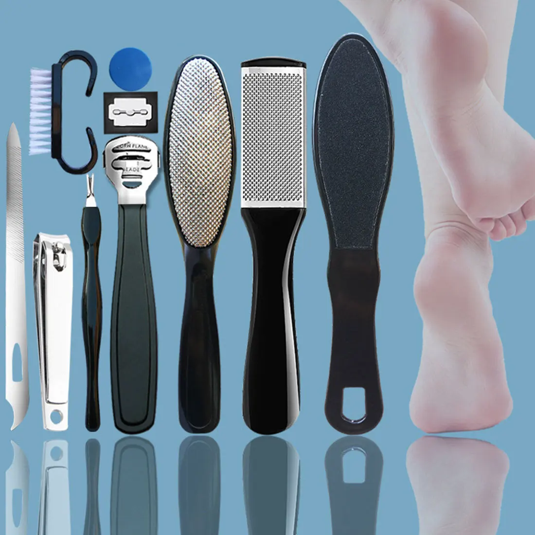 

10 in 1 Pedicure Tools Set Professional Foot Care Foot Rasp Dead Skin Remover Toenail Pedicure File Tool Kit Stainless Steel