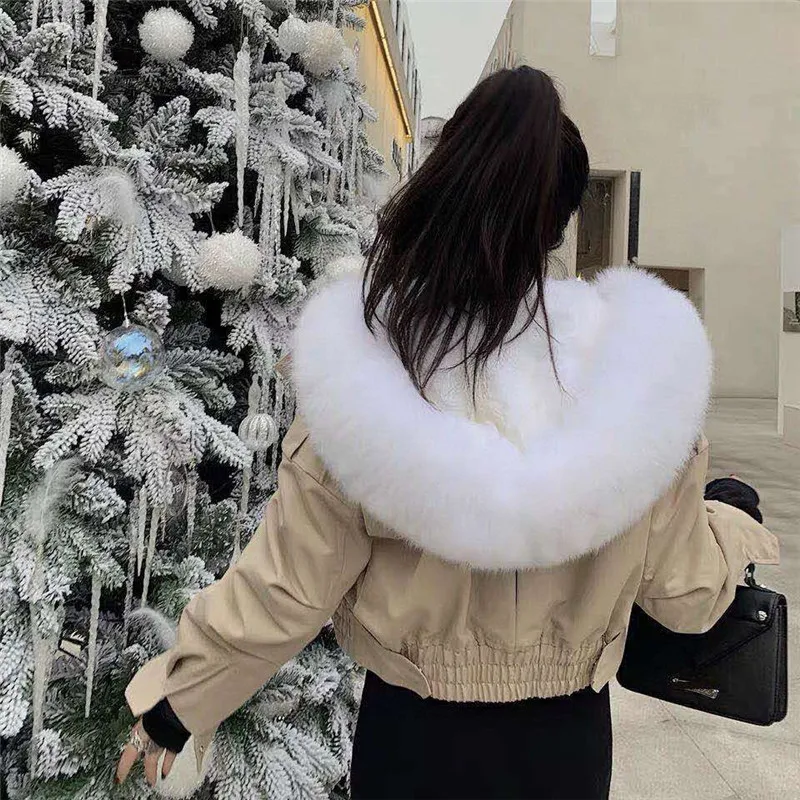 waterproof bomber jacket big red fox fur hood winter jacket women parka thick warm natural real wool fur lining coat army green