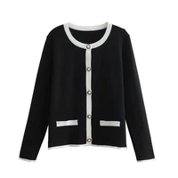 dimi retro fragrance black and white jewelry button jewelry knitted sweater cardigan jacket early autumn new style