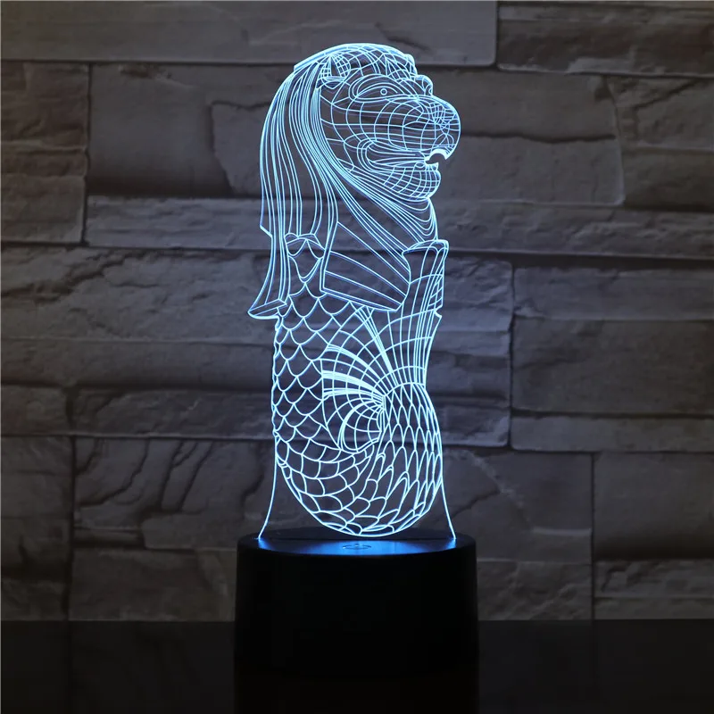 Merlion 7 цветов меняющий Ночной Свет домашний прикроватный Авто меняющий ночник светодиодный животный Лев лампа Романтический Красочный домашний декор