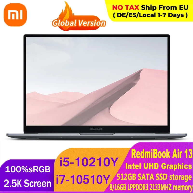 Ноутбук Xiaomi RedmiBook Air 13 3 дюйма Intel Core i7-10510Y/i5-10210Y 8 ГБ/16 ГБ ОЗУ 512 Гб SSD 2 5 K экран 100% sRGB |