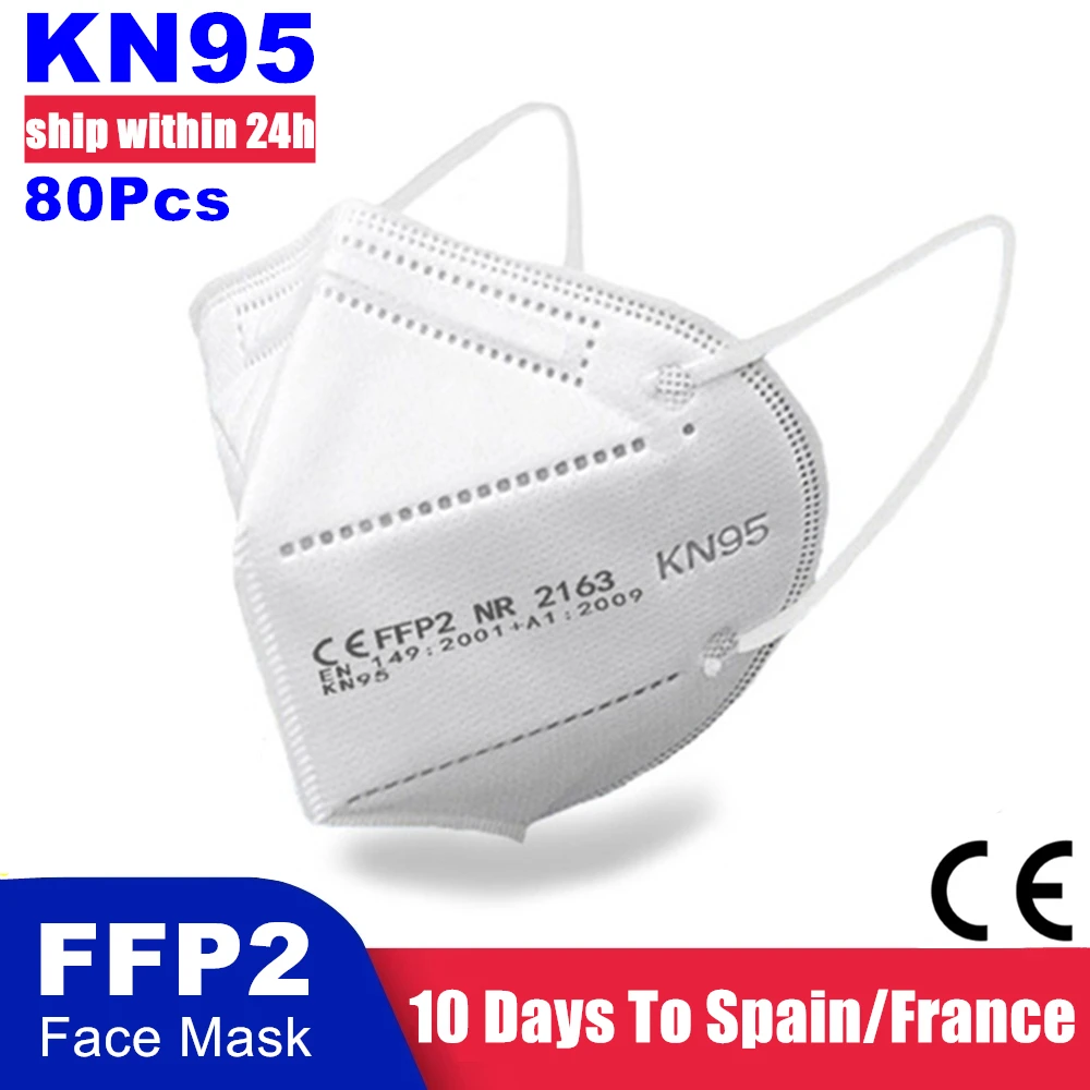 

80 Pieces KN95 Mascarillas CE FFP2 Facial Face Mask 5 Layers Filter Protective Health Care Breathable 95% Mouth Masks For Face