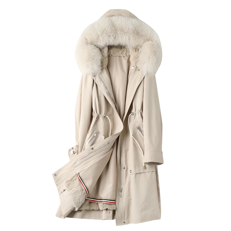 Женская парка с подкладкой из натурального Лисьего меха теплая Длинная зимняя