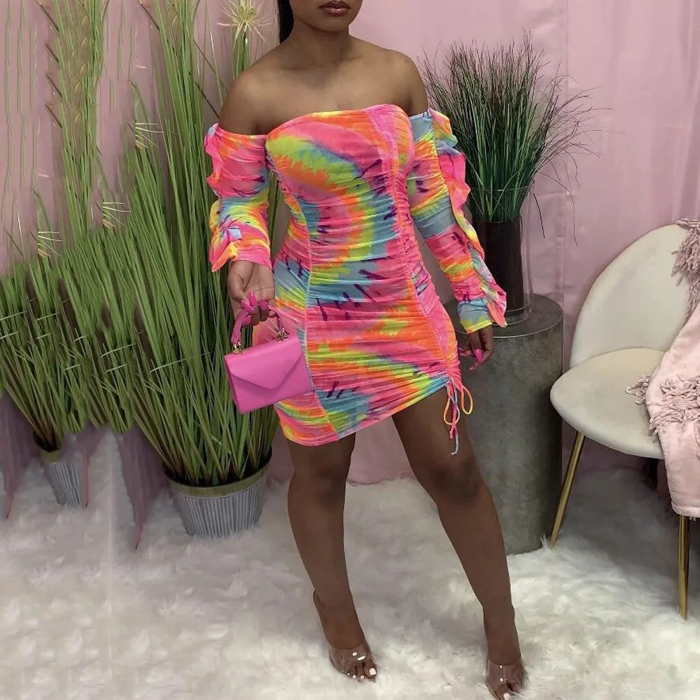 

Sexy Strapless Dress For Women Bodycon Off the Shoulder Full Sleeve Mini Length Elegant Evening Night Club Wear Mini Dresses New