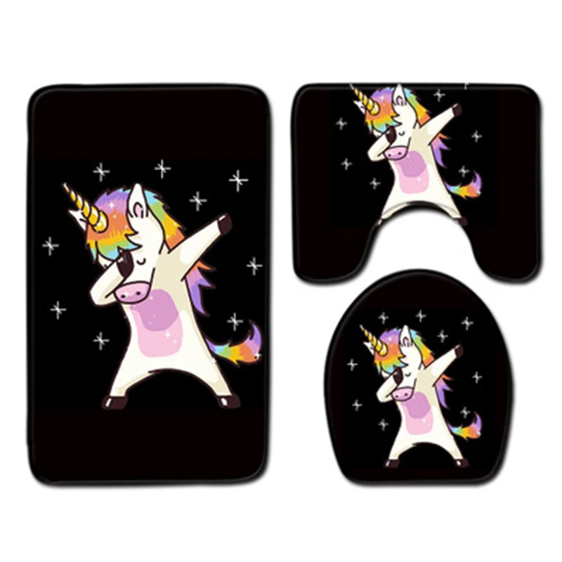 Nordic 3Pcs Cartoon Unicorn Bath Mat Set Flannel Anti Slip Toilet Pad Shower Room Decorative Girls Rug Carpet Bathroom | Дом и сад