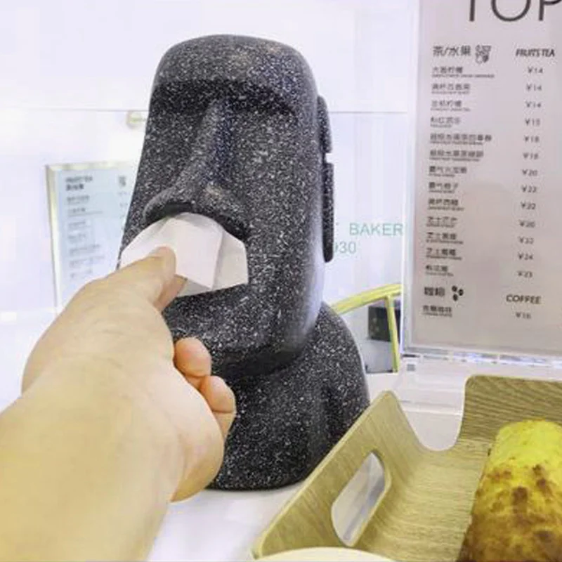 Yenilik Moai kağıt havlu kutusu paskalya adası Monolith heykeli kişilik taş şekil heykel doku tutucu eğlenceli peçete durumda