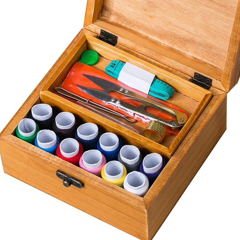 

Retro Storage Case Empty Sewing Box Gift Fabric Craft Container Accessories Basket DIY Multifunctional Wooden Compartments Box