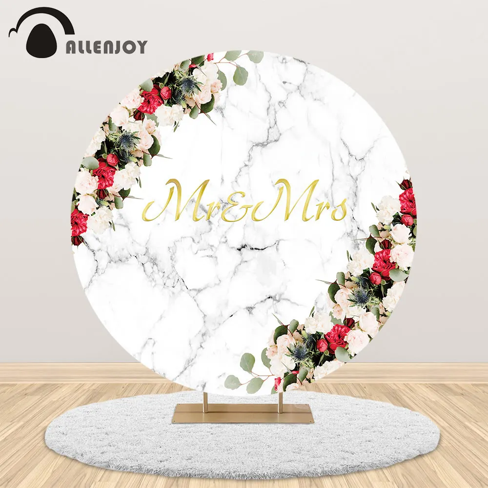 

Allenjoy Wedding photography round backdrop cover marble bridal shower flower party Personal custom photo background photophone