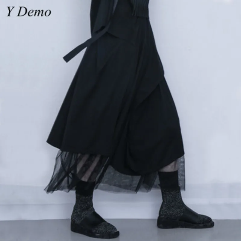 Y демо в готическом стиле черные плетением пэчворк Женская юбка свободного