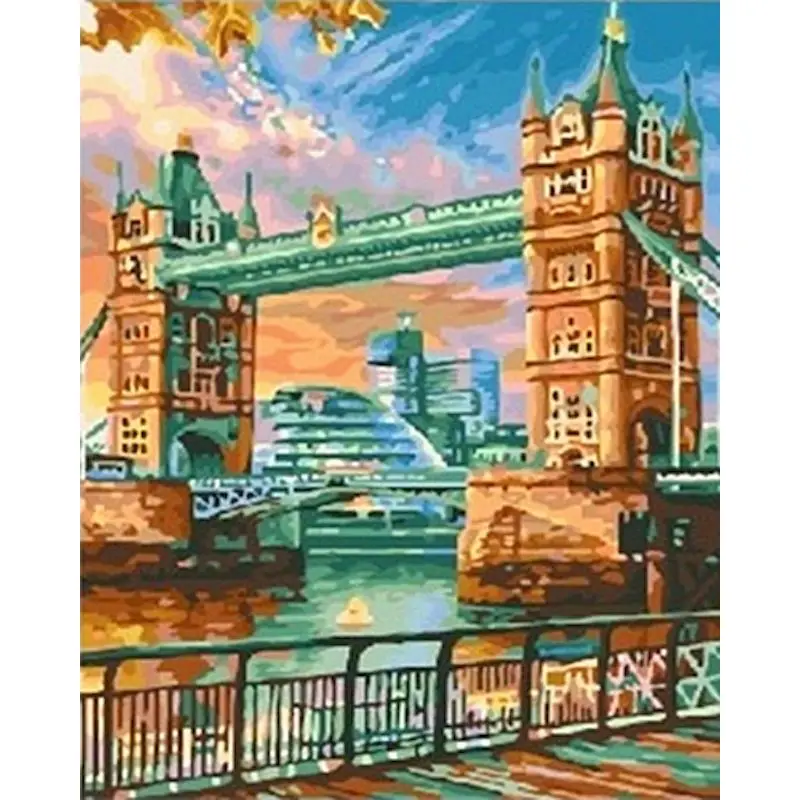

RUOPOTYy Framed Green Bridge Painting By Numbers Handpainted Landscape 40x50cm Paint By Number Acrylic Draw Canvas Crafts