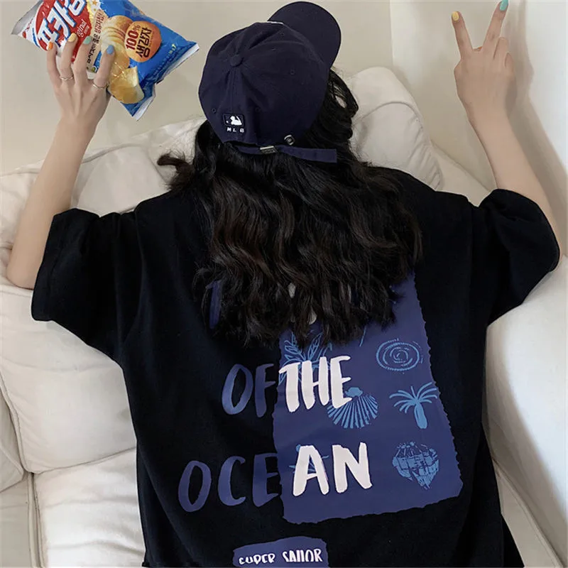 

Letter Printed Cool Summer Streetwear Ladies T Shirt Women Fashion Chic Loose Tops Tee Black New Tshirts