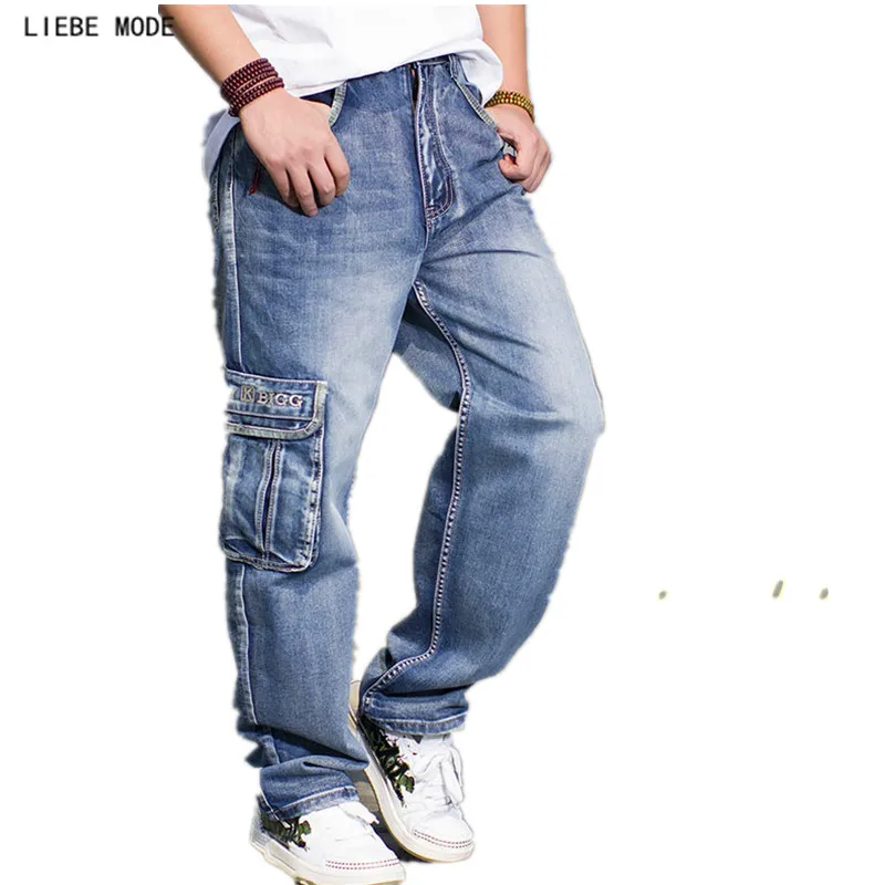 Джинсы багги мужские с множеством карманов повседневные брюки карго широкими