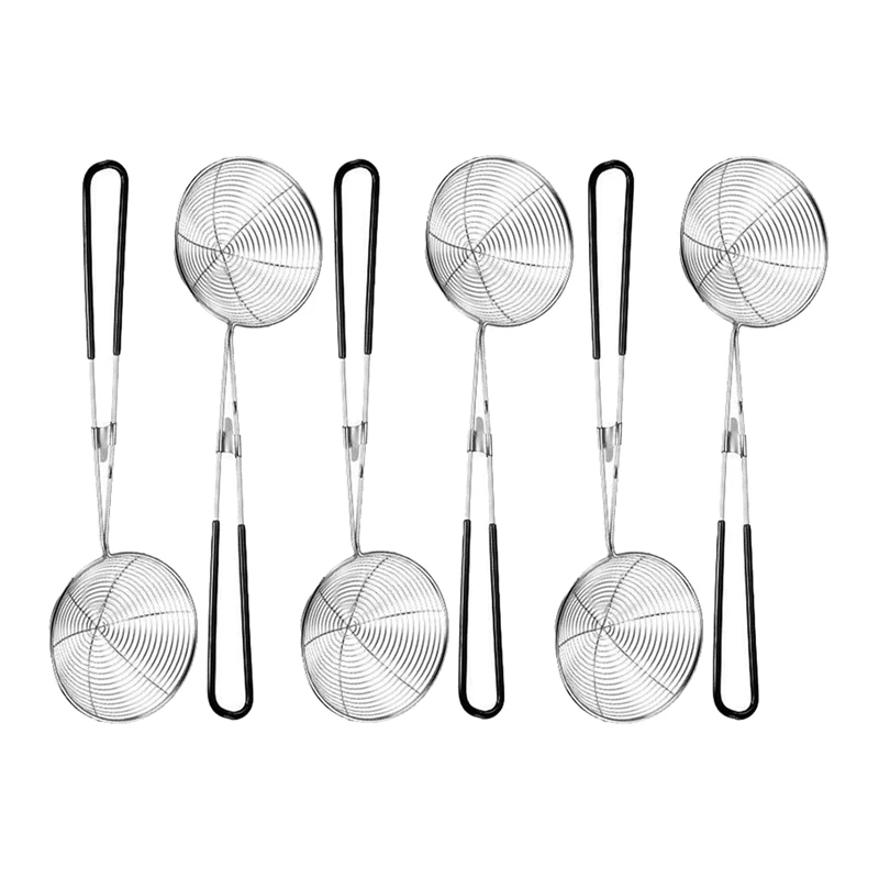 

Ложка-скиммер из нержавеющей стали, ложка-скиммер с ручкой для горячей кастрюли, слива супа и жемчужной еды (6 шт.)