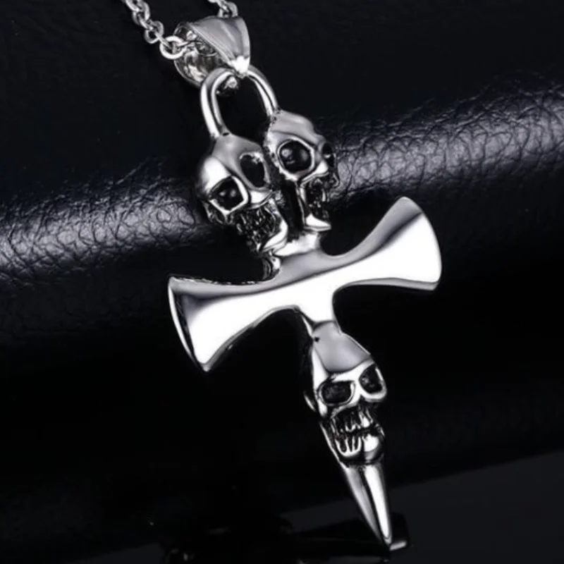

New Harajuku Cross Skull Metal Pendant Necklace for Women Men Punk Party Necklace Jewelry Gifts