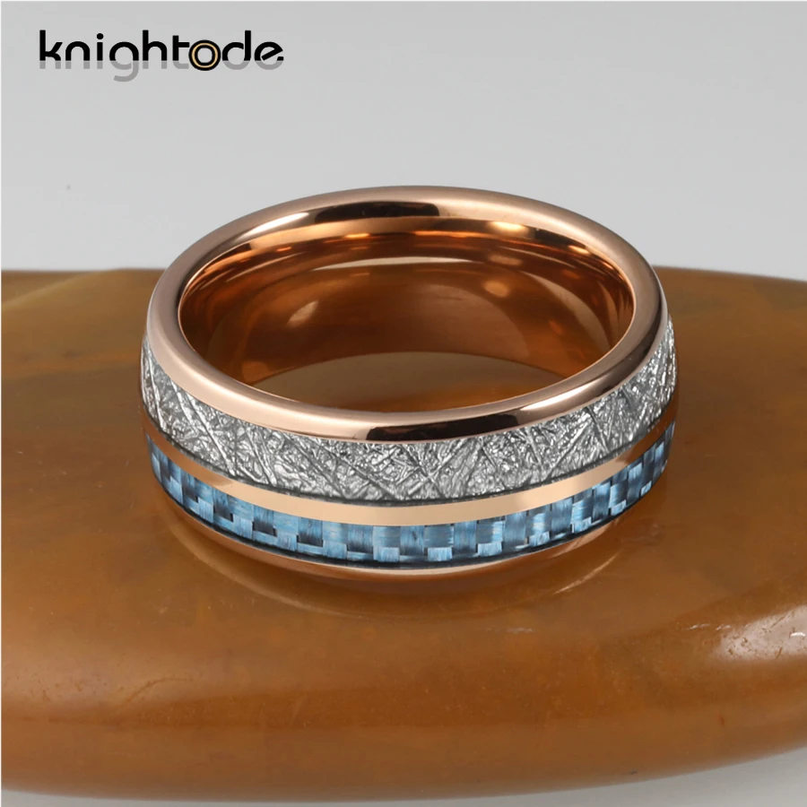 8 мм розовое золото вольфрам карбид кольца белый метеорит/Синий углеродное