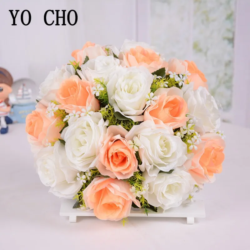 

YO CHO Artificial Flower Bouquet Bridesmaid Wedding Flower 18 Heads Silk Rose Blue DIY Home Party Decor Wedding Planner Supplies