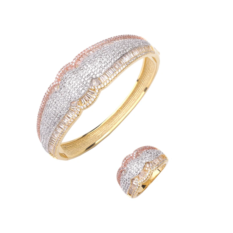 Роскошный модный многоцветный большой модельный браслет с кольцом медные