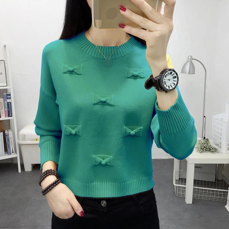 

Short sweater 2020 new women's bottoms autumn/winter knitted top tide Winter Casual O-Neck Pullovers Computer Knitted