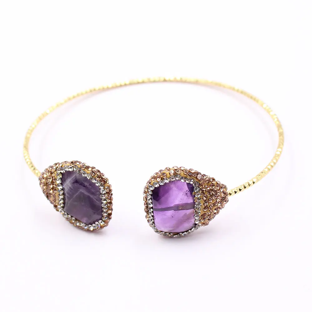 

Ювелирные изделия GuaiGuai, браслет с натуральным фиолетовым аметистом и фианитом, позолоченный браслет