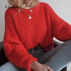 Свитер Женский вязаный, с длинными рукавами и круглым вырезом, осень свободный сплошной пуловер