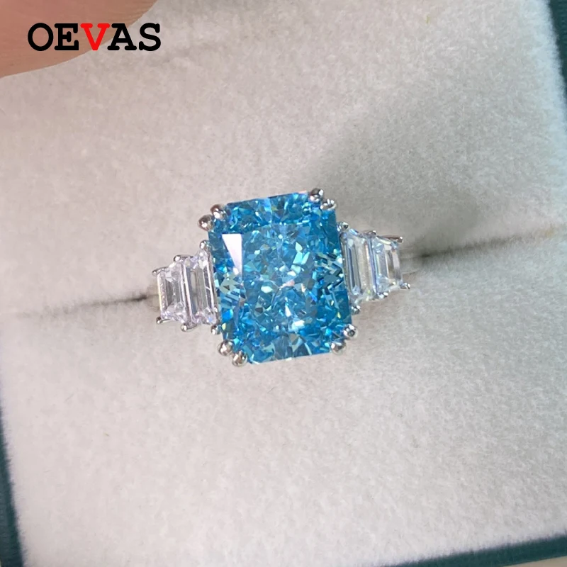 OEVAS 100% 925 Стерлинговое Серебро Аквамариновый обручальные кольца для женщин