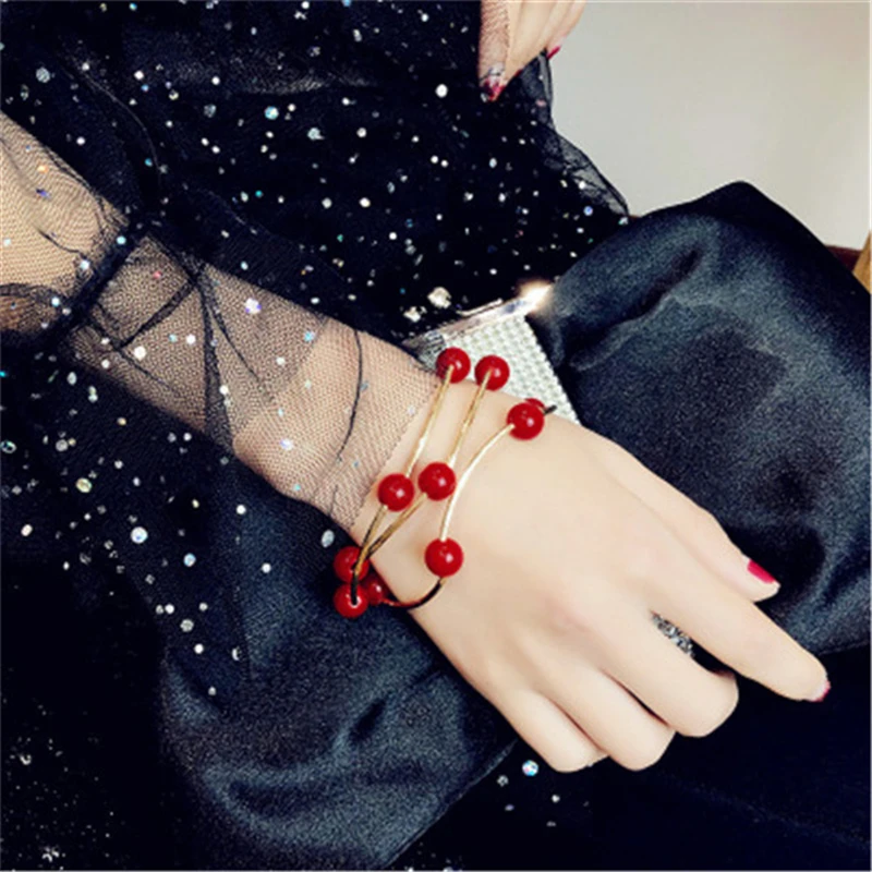 Браслеты женские с красными бусинами универсальное Ювелирное Украшение в стиле