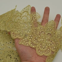 10yards gold sewing on embroidered rhinestone lace trim bridal wedding tulle veil trim wide8 5cm