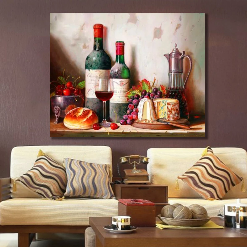 Diy краски по номерам картина Рисование с комплектами виноград вино натюрморт