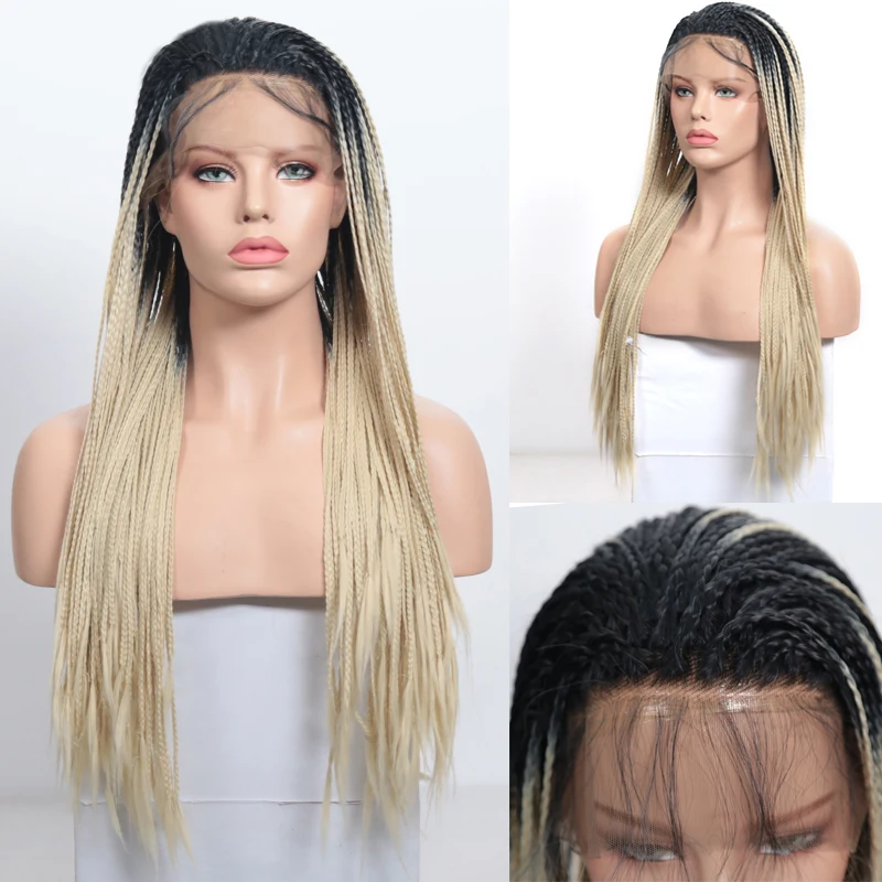 Харизма Омбре блонд парик с черными корнями термостойкие волосы синтетические кружева спереди парик коробка плетеные парики часть Perruque