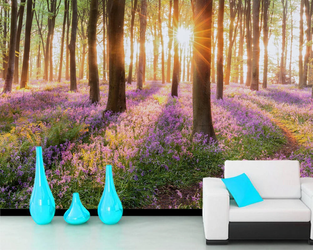 Papel de parede Hyacinth forest path at sunrise натуральные 3d обои Настенные для гостиной телевизора