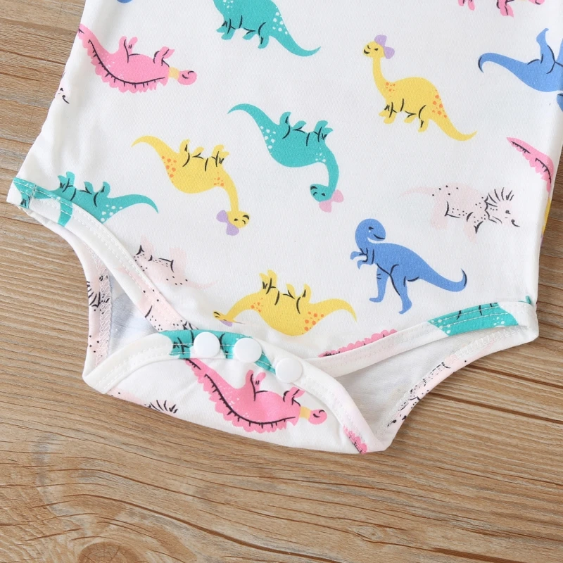 

Baby summer Romper O-Neck Color Cartoon Dinosaur Flying Sleeve Triangle Soft And Breathable Romper Romper