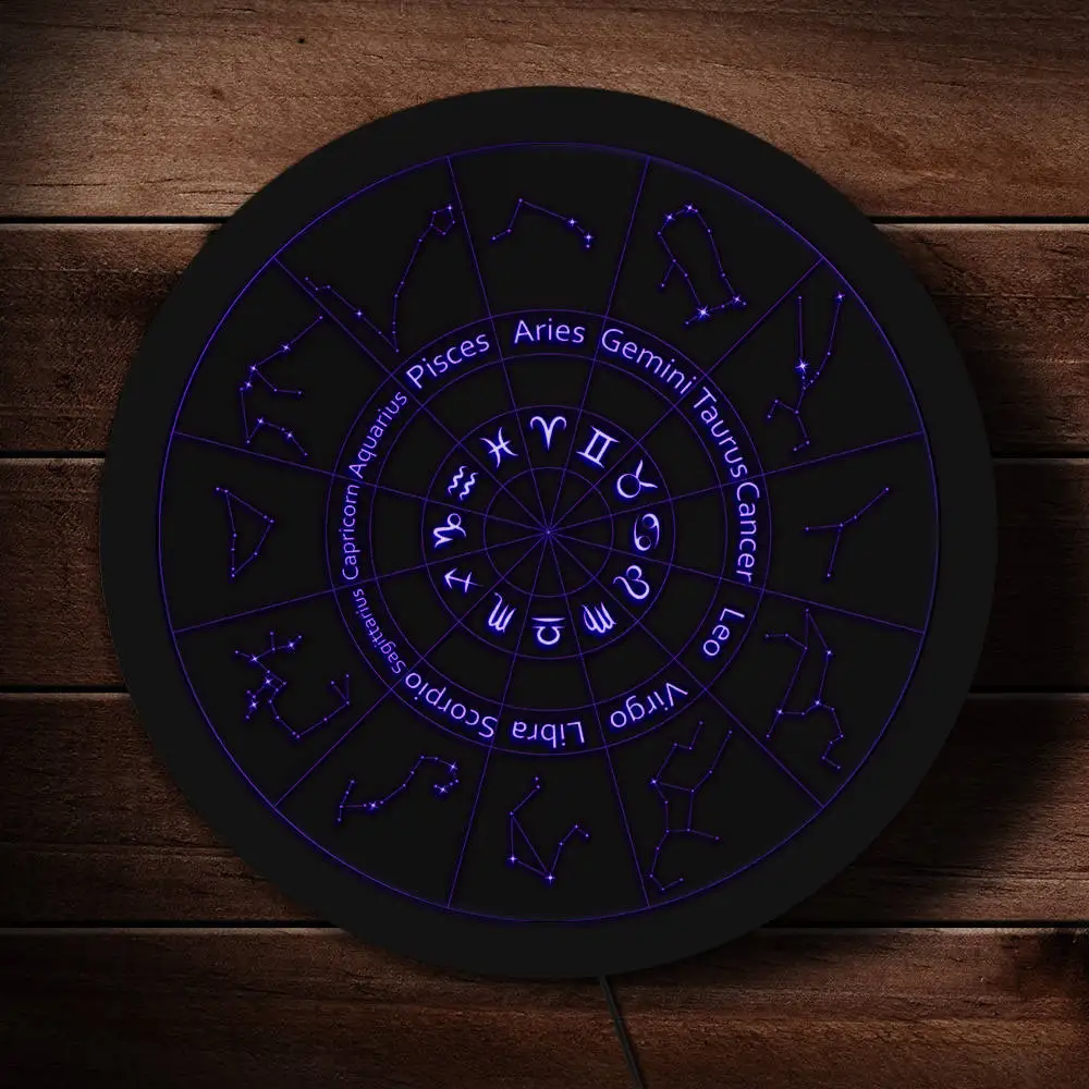 Круглый светодиодный неоновый знак со знаками Зодиака|Комнатные настенные LED