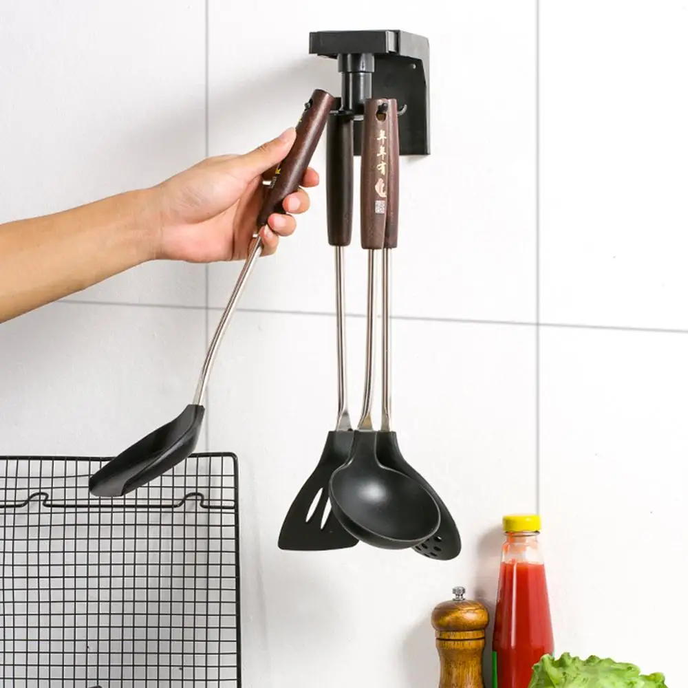 

Storage Self Adhesive Kitchen Organizer Cooking Multi Purpose Holder Telescopic 6 Hooks Spoon Hanging Home Wall Hanger Rotating