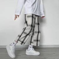 summer japanese plaid slacks for men with drop inspired wide leg streetwear pants loose straight pants mens fashion trousers