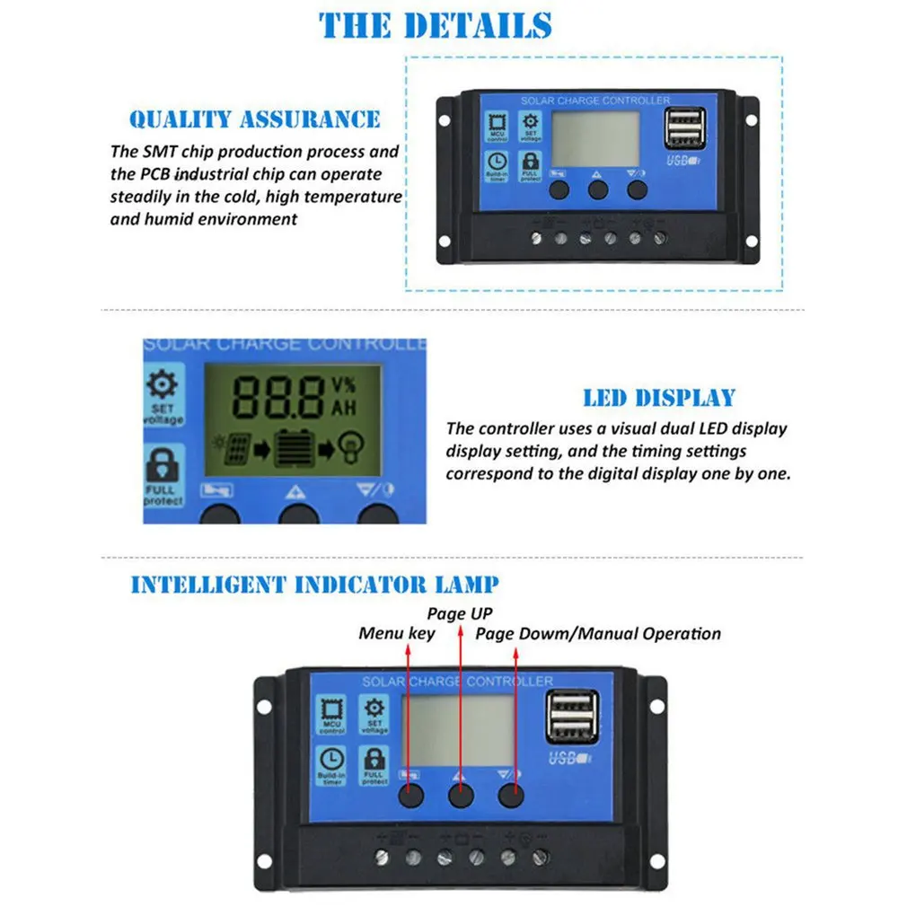 30A PWM Solar Charge Controller 12/24V Auto LCD DualUSB 5V Output Cell Panel Regulator Home BatteryCharger | Обустройство дома