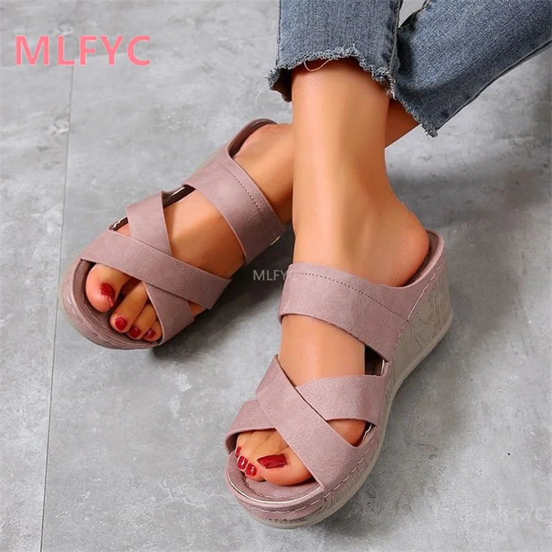 

Slope heel sandals and slippers women's summer new style outer wear fashion thick-soled muffin high-heeled all-match flip-flops